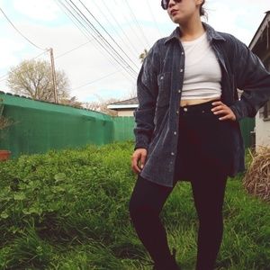 Cotton Blue Corduroy Shirt Jacket Button Up